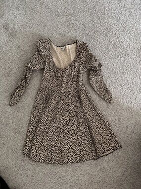 Topshop Leopard Print Long Sleeve Dress - Beige and Black